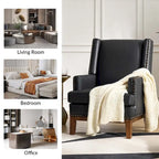 Lourdes Genuine Leather Armchair with Solid Wood Frame and Removable Seat Cushion by HULALA HOME