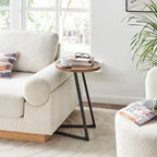 Addison Round Raised Lip Edge Angled Couch-Side Accent C-Table - Black Marble or Brown Walnut