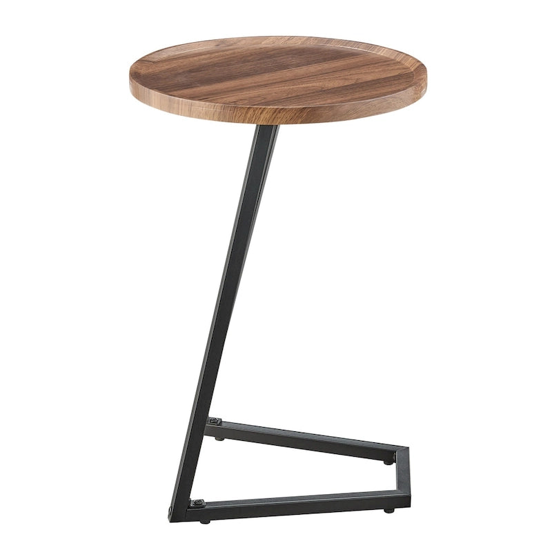 Addison Round Raised Lip Edge Angled Couch-Side Accent C-Table - Black Marble or Brown Walnut