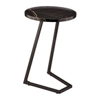 Addison Round Raised Lip Edge Angled Couch-Side Accent C-Table - Black Marble or Brown Walnut