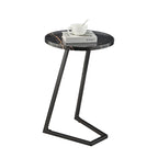 Addison Round Raised Lip Edge Angled Couch-Side Accent C-Table - Black Marble or Brown Walnut
