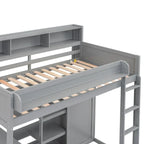 Wood Loft Bed with Multiple Storage Shelves,Desk,Wardrobe and Safety Guaranteed,Twin Size