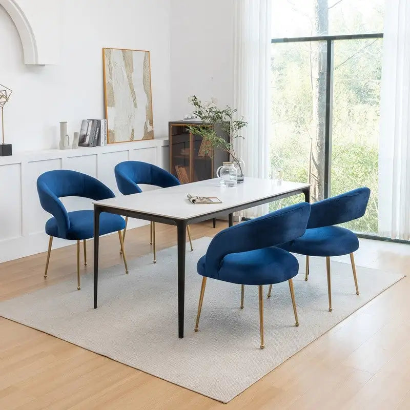 SEYNAR Mid Century Modern Velvet Upolstered Open-Back Dining Chair Set of 4
