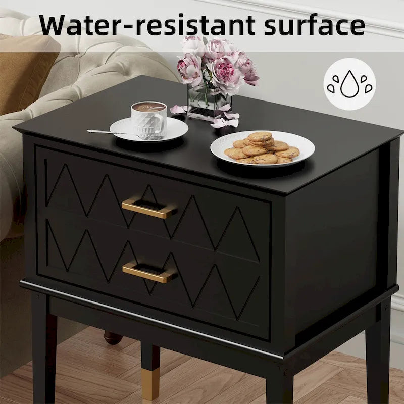 End Table with Storage Drawer Tall Nightstand Side Table Wooden Legs Bedside Night Table Storage in Bedroom and Living Room