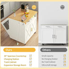 Moasis Rolling Kitchen Island Mobile Cart with Trash Can Storage Cabinet