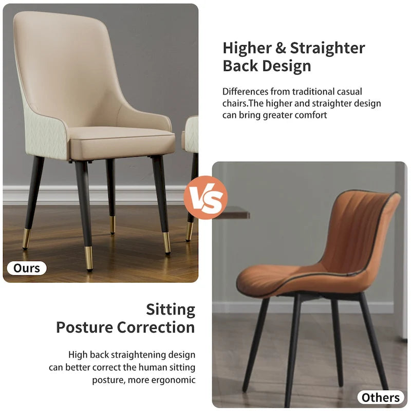 Modern PU Leather Set of 2 Dining Chairs with Metal Legs - 17x17x36