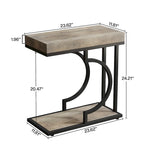 2 Tiers C Shaped Narrow End Chairside Table for Living Room