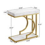 2 Tiers C Shaped Narrow End Chairside Table for Living Room
