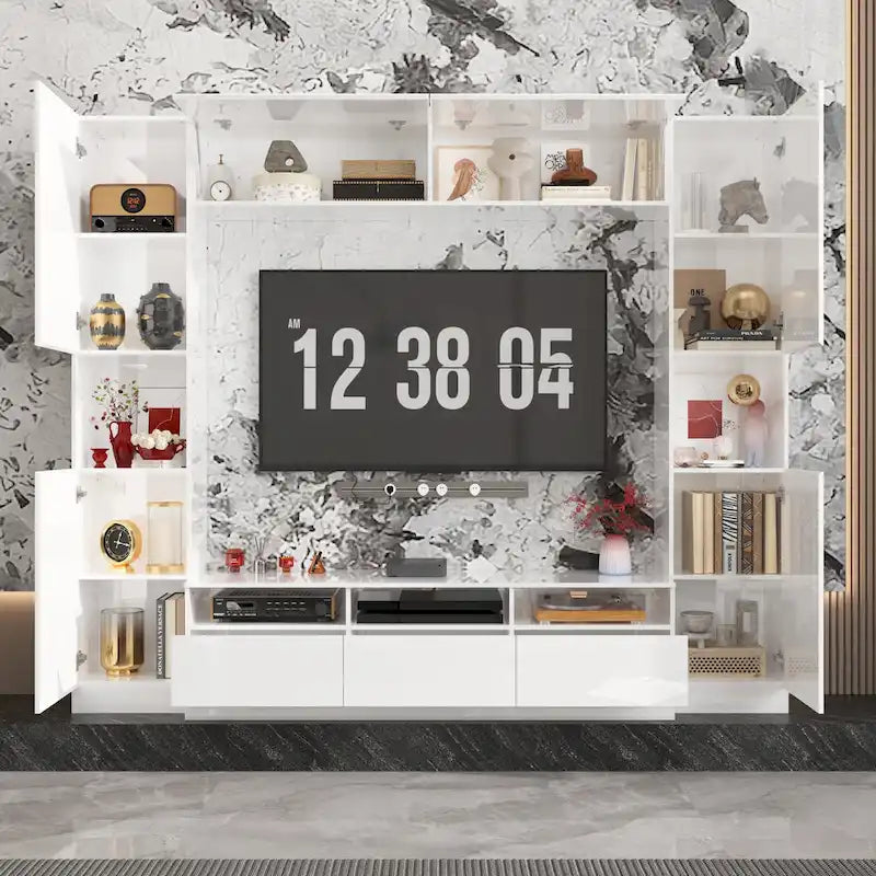 Glossy Entertainment Center TV Media Center Wall Storage Cabinet - 94.5X78.7