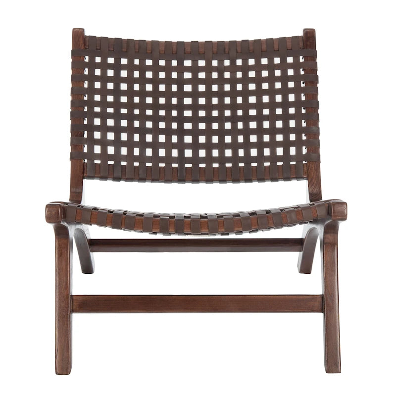 SAFAVIEH Theodora Leather Woven Accent Chair - 25.2 W x 31.5 L x 26.8 H - 25Wx31Dx27H