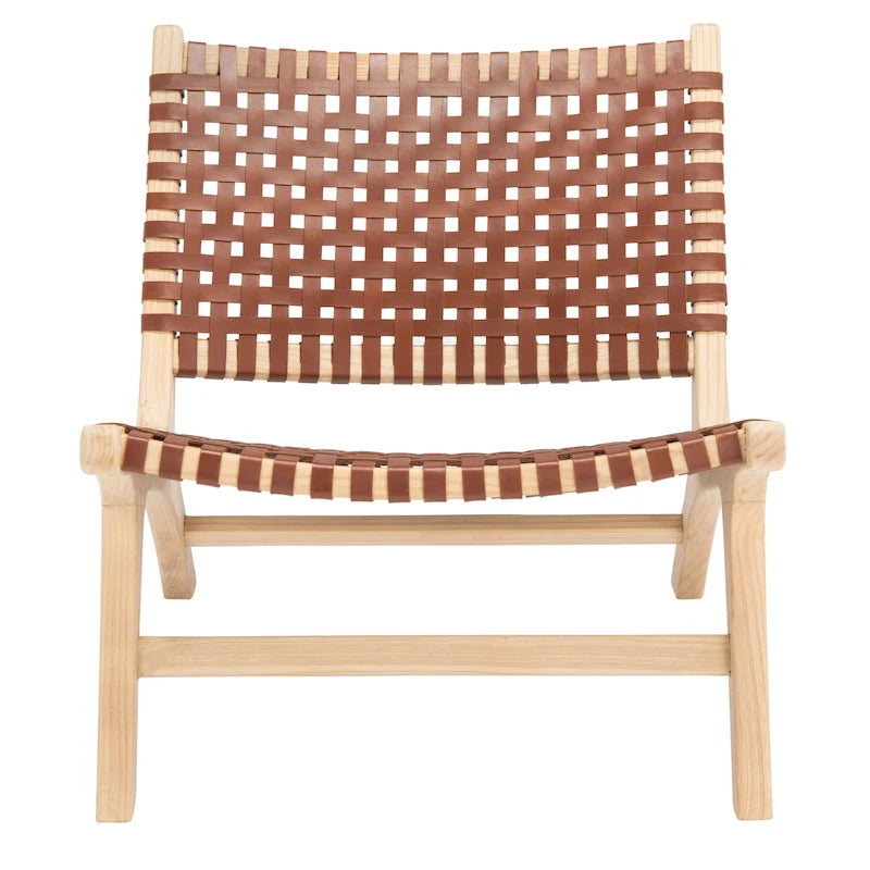 SAFAVIEH Theodora Leather Woven Accent Chair - 25.2 W x 31.5 L x 26.8 H - 25Wx31Dx27H