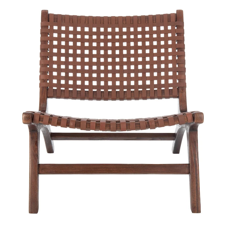 SAFAVIEH Theodora Leather Woven Accent Chair - 25.2 W x 31.5 L x 26.8 H - 25Wx31Dx27H