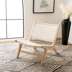 SAFAVIEH Theodora Leather Woven Accent Chair - 25.2 W x 31.5 L x 26.8 H - 25Wx31Dx27H