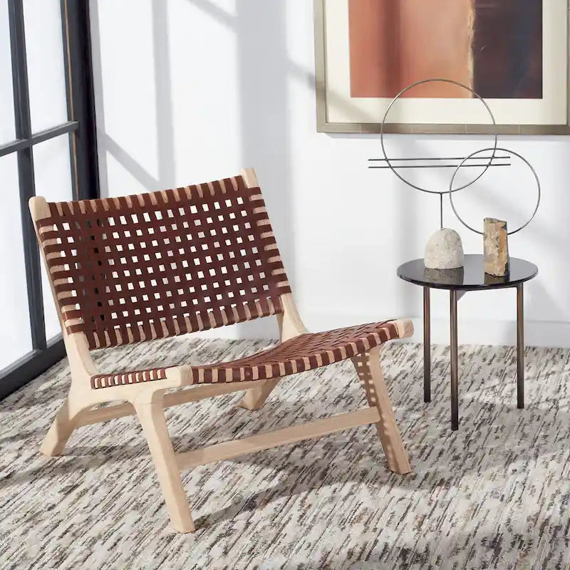 SAFAVIEH Theodora Leather Woven Accent Chair - 25.2 W x 31.5 L x 26.8 H - 25Wx31Dx27H