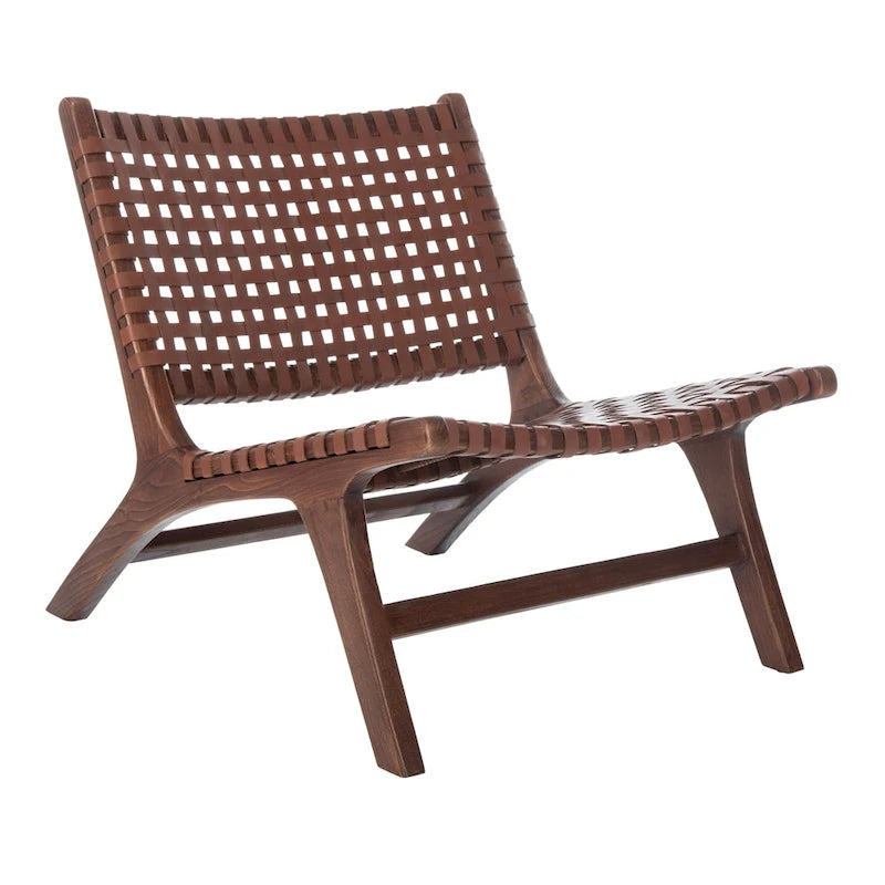 SAFAVIEH Theodora Leather Woven Accent Chair - 25.2 W x 31.5 L x 26.8 H - 25Wx31Dx27H