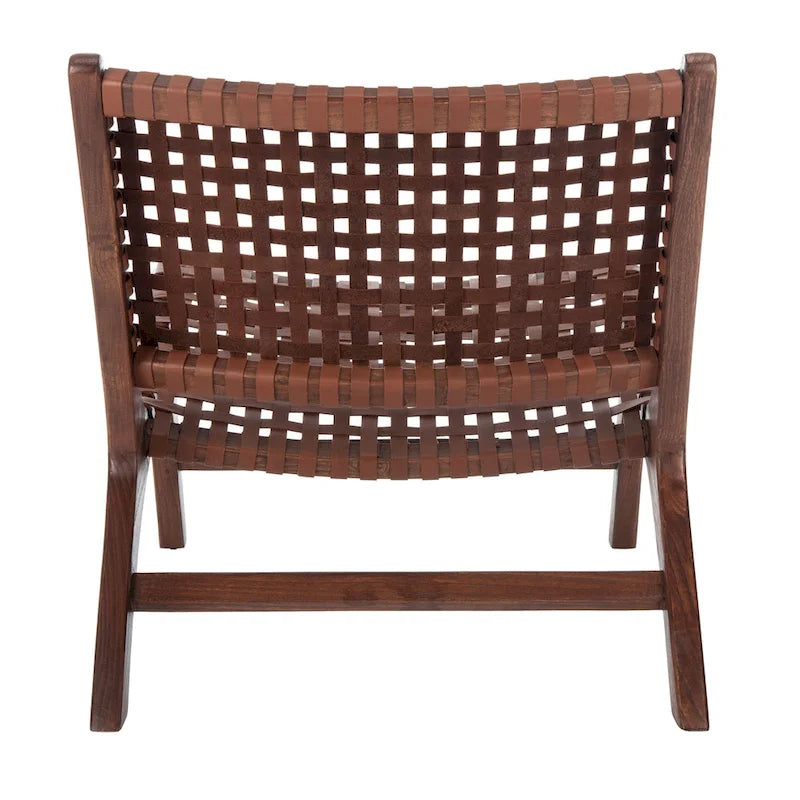 SAFAVIEH Theodora Leather Woven Accent Chair - 25.2 W x 31.5 L x 26.8 H - 25Wx31Dx27H