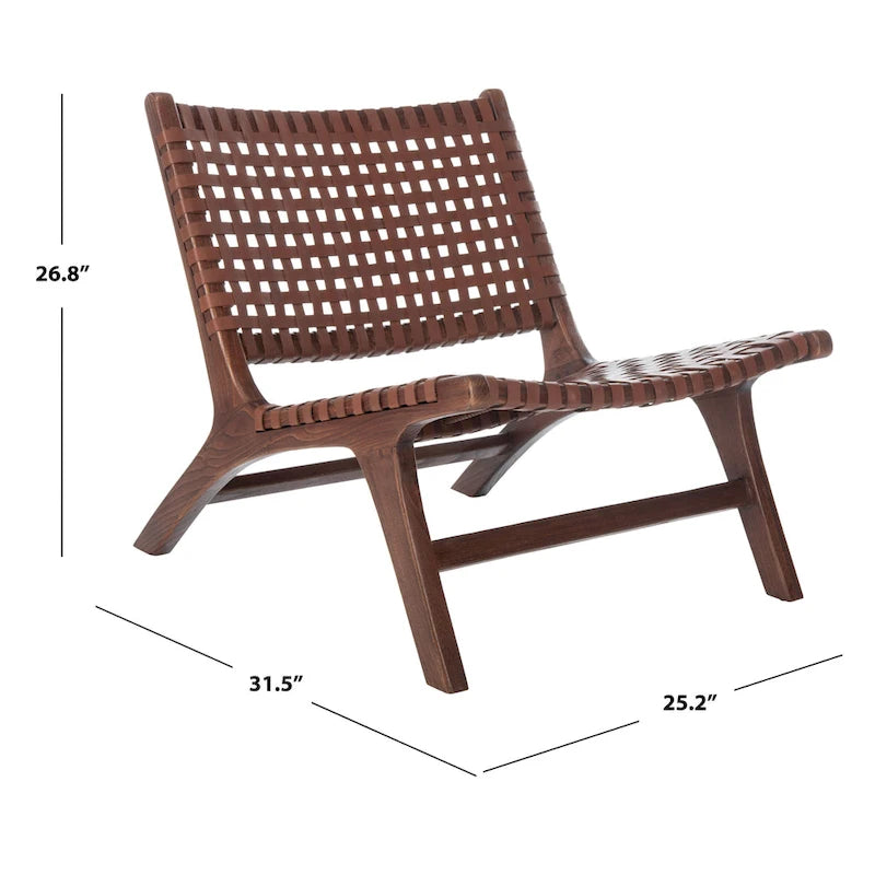 SAFAVIEH Theodora Leather Woven Accent Chair - 25.2 W x 31.5 L x 26.8 H - 25Wx31Dx27H