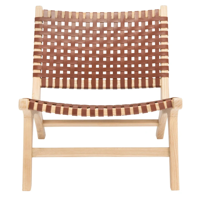SAFAVIEH Theodora Leather Woven Accent Chair - 25.2 W x 31.5 L x 26.8 H - 25Wx31Dx27H