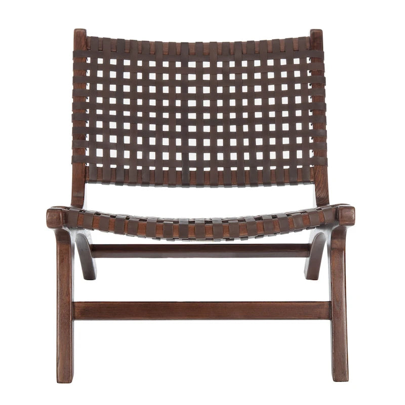 SAFAVIEH Theodora Leather Woven Accent Chair - 25.2 W x 31.5 L x 26.8 H - 25Wx31Dx27H