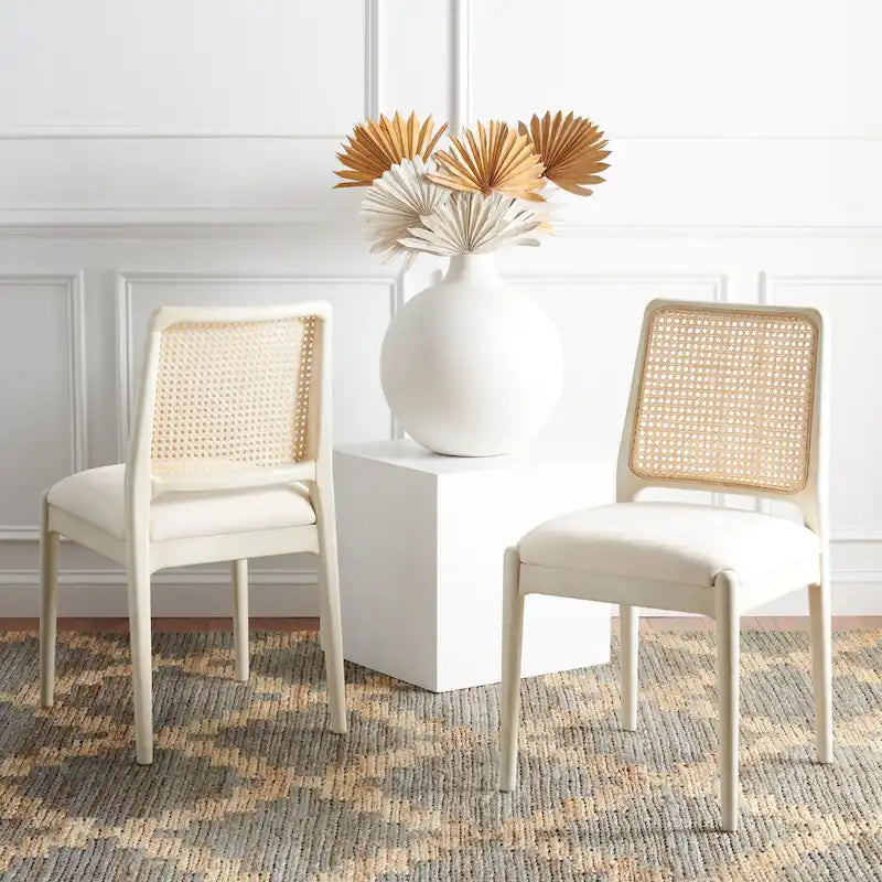 SAFAVIEH Sylva Rattan Cushion Dining Chair (Set of 2) - 19 W x 17.5 L x 32 H - 19Wx18Dx32H