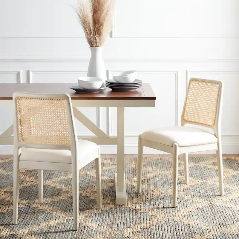 SAFAVIEH Sylva Rattan Cushion Dining Chair (Set of 2) - 19 W x 17.5 L x 32 H - 19Wx18Dx32H