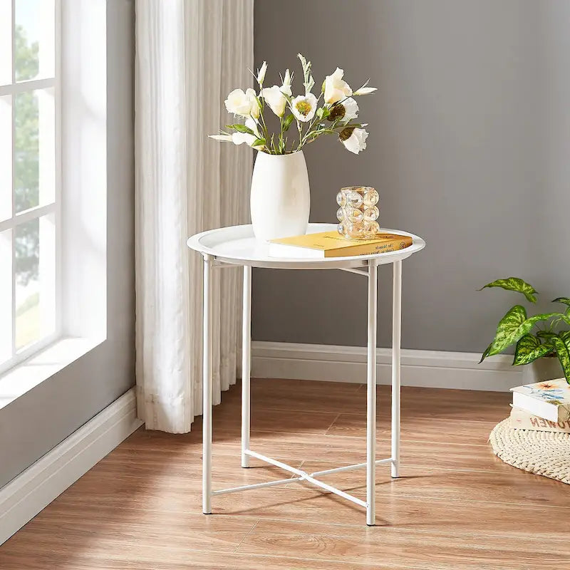 VECELO Modern Side Table with Round Removable Tray,Beige (Set of 1/Set of 2)