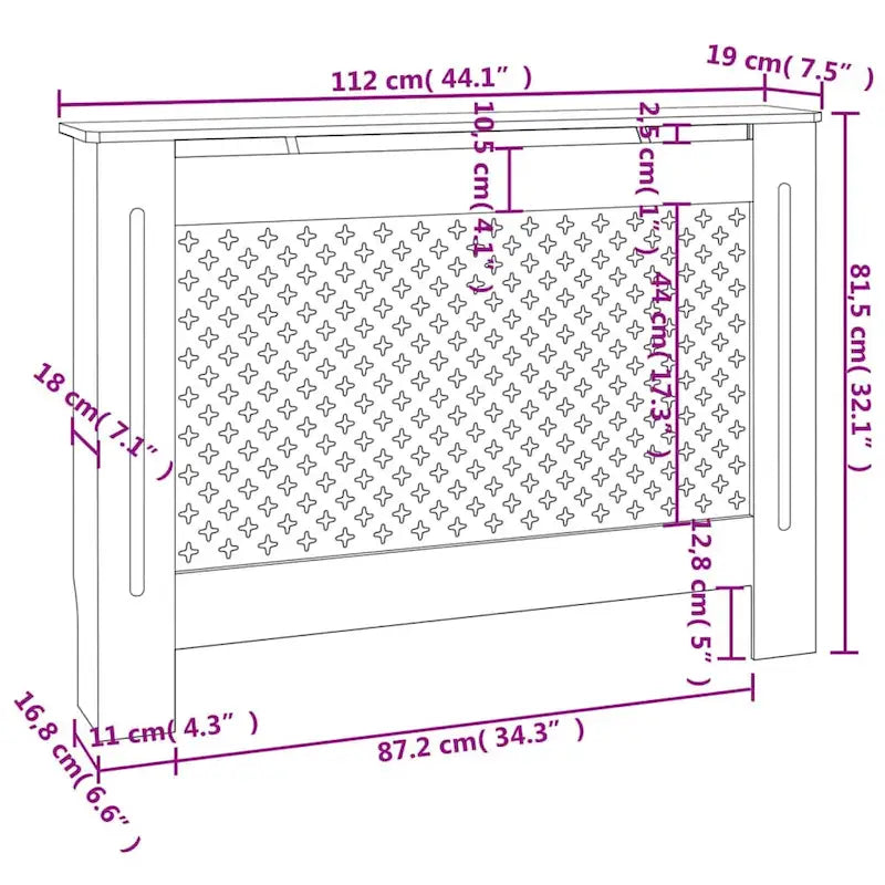 vidaXL Radiator Cover Black 44.1x7.5x32.1 MDF