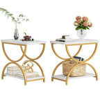 2-Tier Rectangular Wood Metal End Side Chairside Table