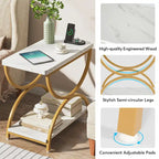 2-Tier Rectangular Wood Metal End Side Chairside Table