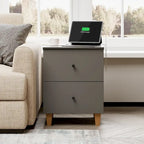 WAMPAT End Table with Charging Station and 2 Drawer for Living Room