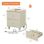 WAMPAT End Table with Charging Station and 2 Drawer for Living Room