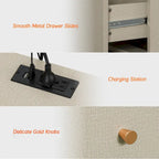 WAMPAT End Table with Charging Station and 2 Drawer for Living Room