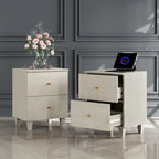 WAMPAT End Table with Charging Station and 2 Drawer for Living Room