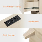 WAMPAT End Table with Charging Station and 2 Drawer for Living Room