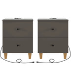 WAMPAT End Table with Charging Station and 2 Drawer for Living Room