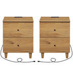 WAMPAT End Table with Charging Station and 2 Drawer for Living Room