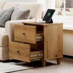 WAMPAT End Table with Charging Station and 2 Drawer for Living Room