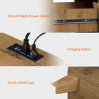 WAMPAT End Table with Charging Station and 2 Drawer for Living Room