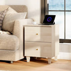 WAMPAT End Table with Charging Station and 2 Drawer for Living Room