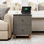WAMPAT End Table with Charging Station and 2 Drawer for Living Room