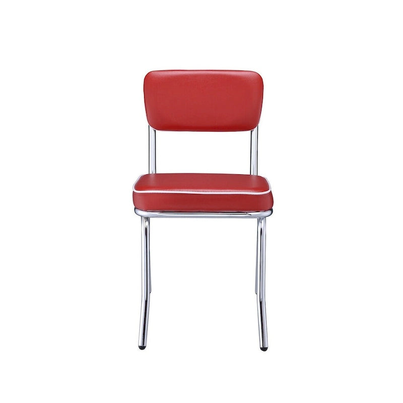 Leather Upholstered Metallic Retro Dining Side Chair, Set of 2 - 32.5 H x 21 W x 17 L Inches