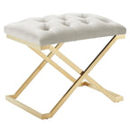 22 Ivory and Gold Contemporary Single Bench with Button Tufting