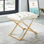 22 Ivory and Gold Contemporary Single Bench with Button Tufting