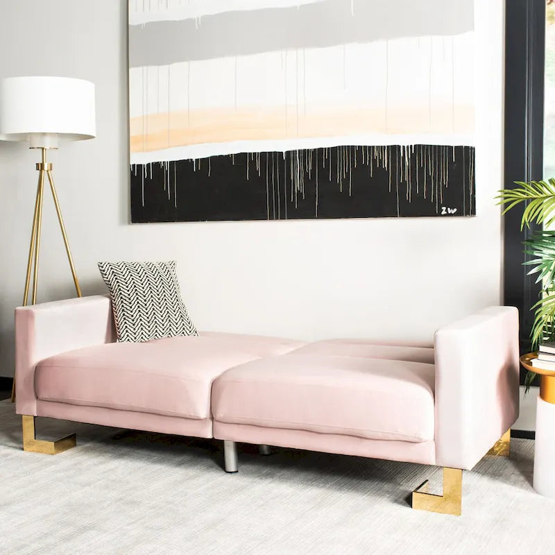 SAFAVIEH Spring Two-In-One Modern Foldable Beige Loveseat Sofa Bed