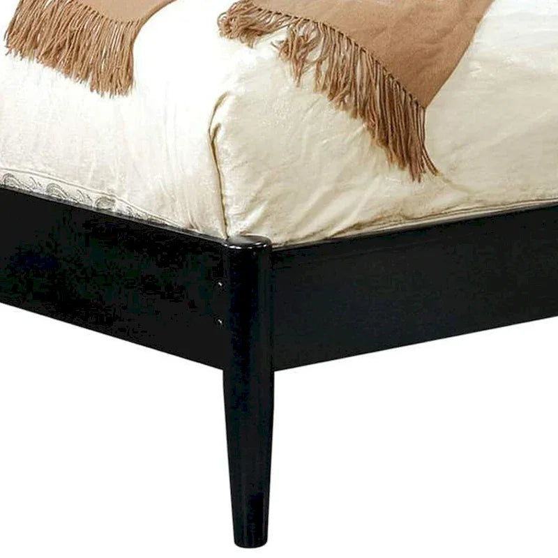 Wooden California King Size Bed with Panel Headboard, Black