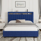 Queen Size Gas Lift Storage Bed with RF LED Lights, Storage Headboard, Queen Size Velvet