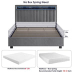 Queen Size Gas Lift Storage Bed with RF LED Lights, Storage Headboard, Queen Size Velvet