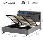 Queen Size Gas Lift Storage Bed with RF LED Lights, Storage Headboard, Queen Size Velvet