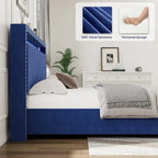 Queen Size Gas Lift Storage Bed with RF LED Lights, Storage Headboard, Queen Size Velvet