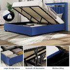 Queen Size Gas Lift Storage Bed with RF LED Lights, Storage Headboard, Queen Size Velvet